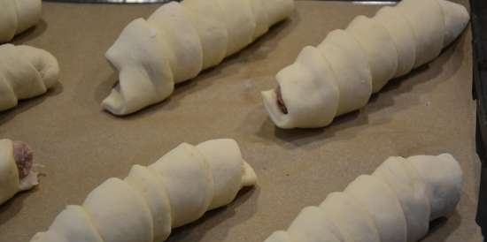 Homemade sausage in homemade dough