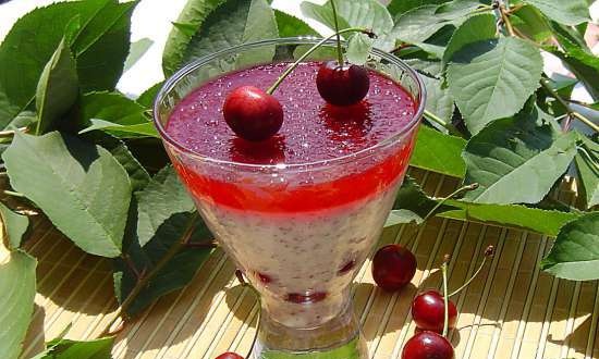 Cherry-kefir dessert na may tsokolate at mga mani