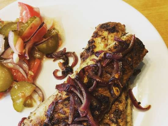 Mackerel fillet in a grill pan