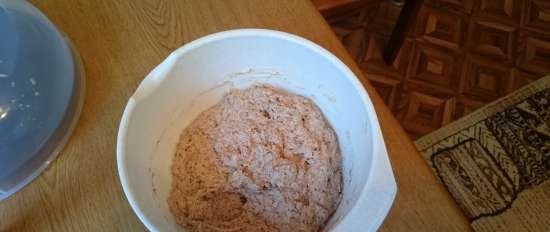 Portion whole grain bread with sour cream and flaxseed flour