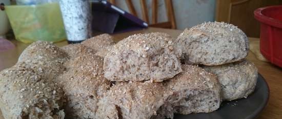 Portion whole grain bread with sour cream and flaxseed flour