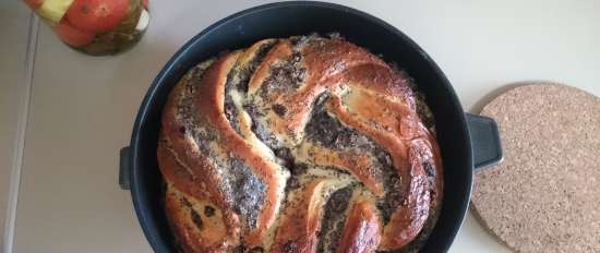 Trenza con semillas de amapola y pasas (masa de suero)