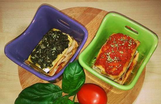 Lasagne integrali al forno con salsa di pomodoro, sedano e basilico