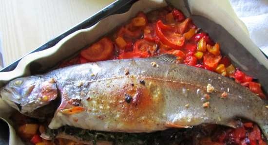 Trout baked in the oven with vegetables