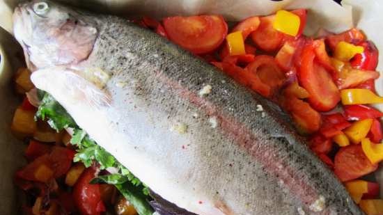 Trout baked in the oven with vegetables