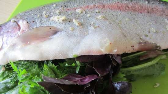 Trout baked in the oven with vegetables