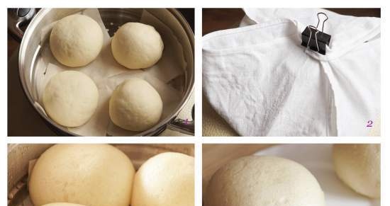 Bread rolls, steamed in a pan and in a double boiler