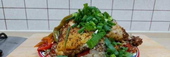 Buckwheat with vegetables and chicken in a cast-iron cauldron, baked in the oven (+ video)