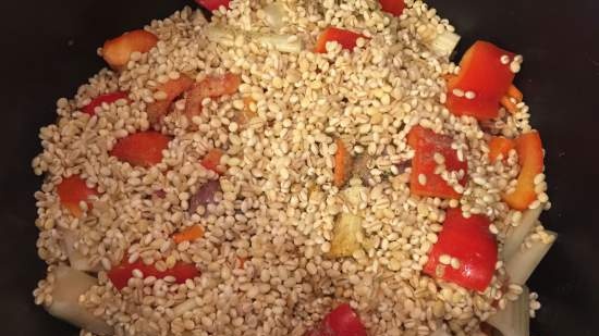 Beef tails with barley in a pressure cooker