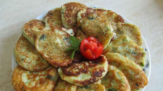 Tortitas de calabacín con cebollas verdes