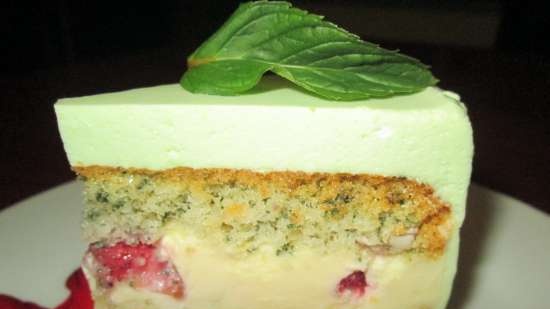 Mint cake with white chocolate and bavarian mousse