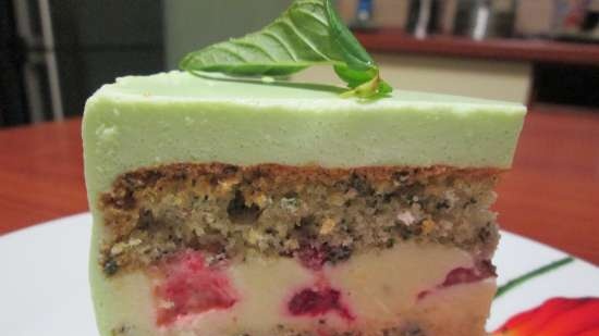 Mint cake with white chocolate and bavarian mousse