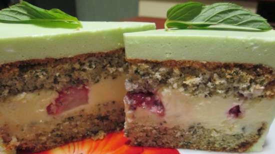 Mint cake with white chocolate and bavarian mousse