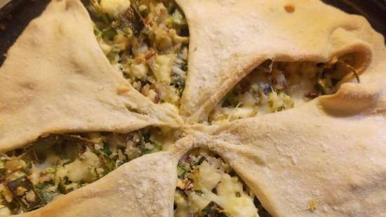 Pie with leeks, rice and cottage cheese