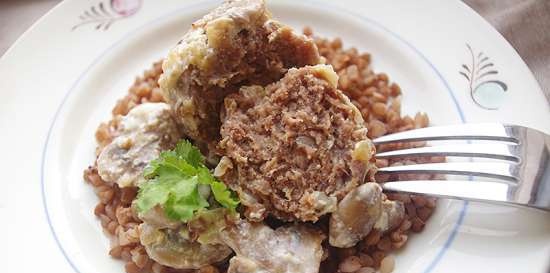 Meatballs baked with creamy mushroom sauce