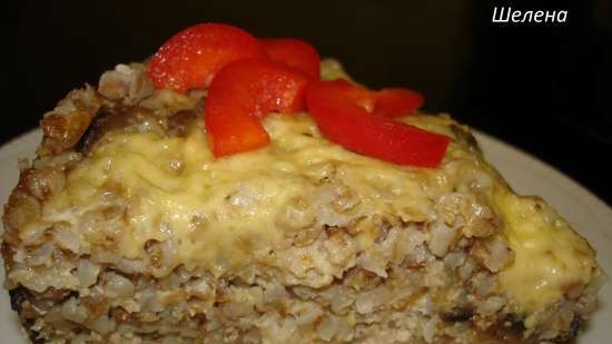 Buckwheat casserole na may tinadtad na karne at kabute (pressure cooker Polaris 0305)