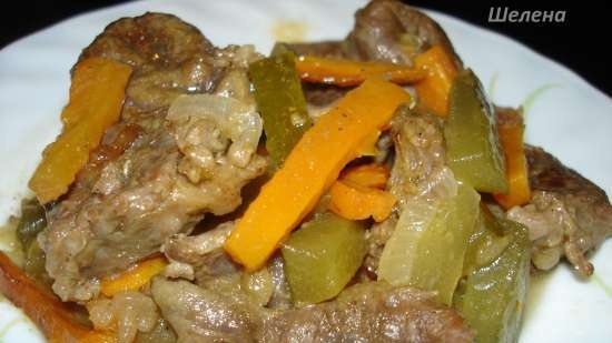 Beef with pickled cucumbers and carrots (pressure cooker Polaris 0305)