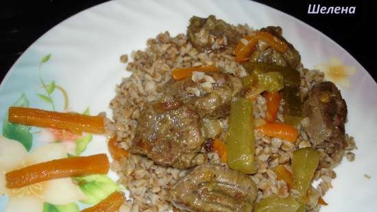 Beef with pickled cucumbers and carrots (pressure cooker Polaris 0305)