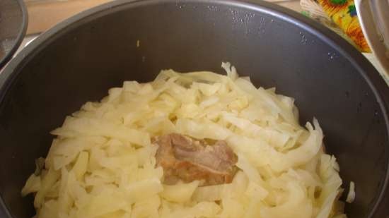 Cabbage, like fried, with pork belly (pressure cooker Polaris 0305)