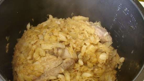 Cabbage, like fried, with pork belly (pressure cooker Polaris 0305)