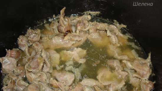 Ang goulash ng ventricle ng manok (pressure cooker Polaris 0305)