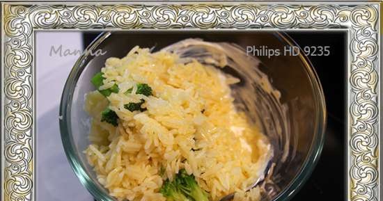 Rass casserole na may broccoli at cauliflower na may sarsa ng keso sa Philips HD9235 Airfryer