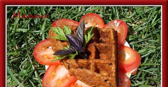 Waffle al pomodoro con tofu e basilico (macchina per cialde artigianale KitchenAid)