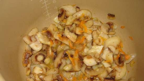 Buckwheat porridge with vegetables and mushrooms in the Brand multicooker