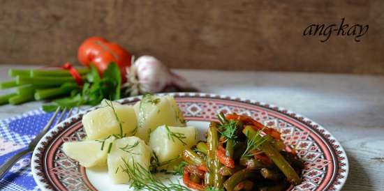 Garlic arrows, stewed in tomato