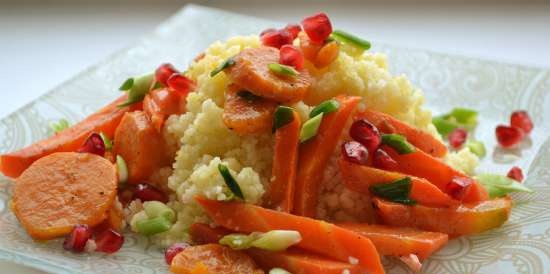 Cous cous con patate dolci, carote e melograno (magro)