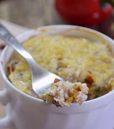 Chicken soufflé with bacon and dried apricots