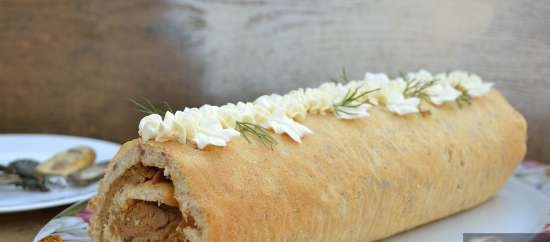 Buckwheat biscuit roll with liver and mushrooms