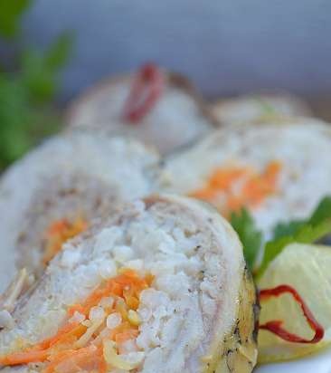 Mackerel roll with buckwheat and rice