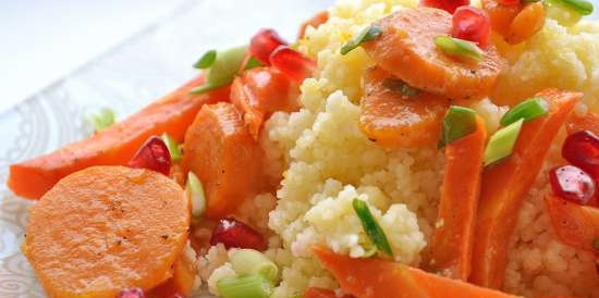 Cous cous con patate dolci, carote e melograno (magro)