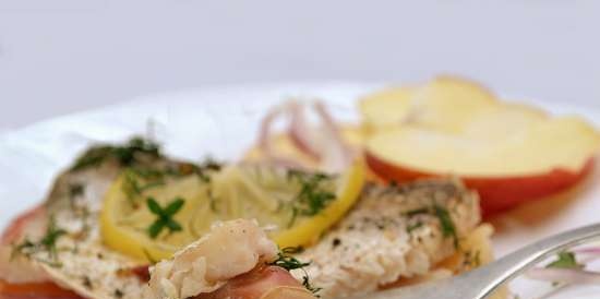 Hake fillet on an apple cushion