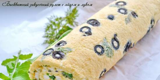 Sponge cake roll with egg and onion