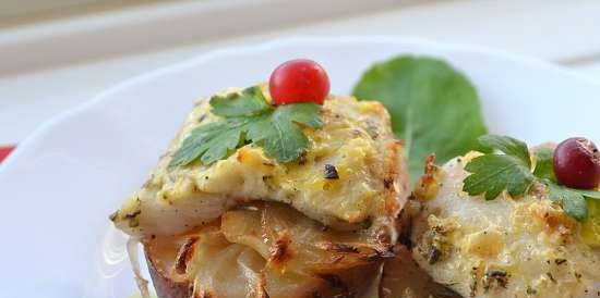 Jacket potatoes baked with hake