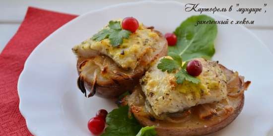 Jacket potatoes baked with hake