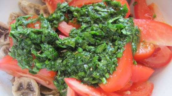 Ensalada de chutney con plátanos secados al sol (magra, vegetariana)