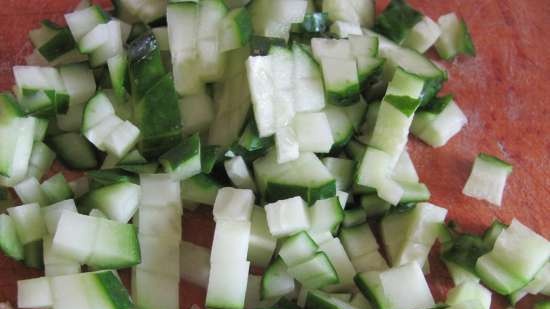 Okroshka with rhubarb broth