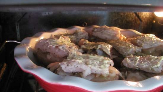 Jacket potatoes baked with hake