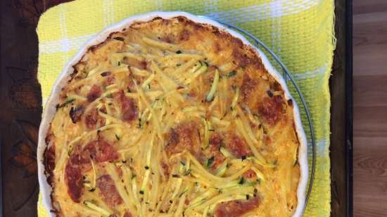 Aardappelschotel met courgette, kaas en ham in de Princess pizzamaker