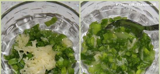 Curls with garlic and green onions