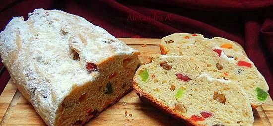 Festive curd roll with candied fruits and raisins