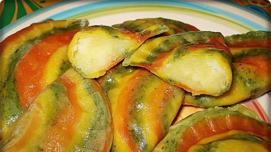 Gnocchi arcobaleno con patate e cipolle fritte (magre)