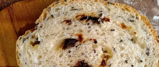 Pane al burro con semi di sesamo nero, formaggio e pomodori secchi