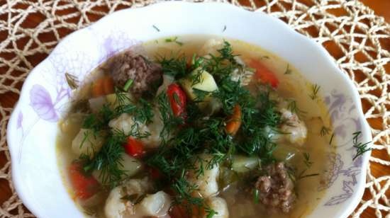 Vegetable soup with meatballs at Cuckoo 1051