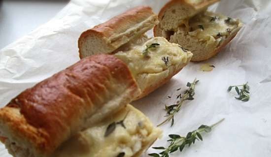 Fish appetizer baked in a baguette