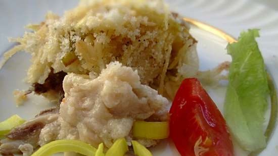 Crumble de pescado en vino blanco