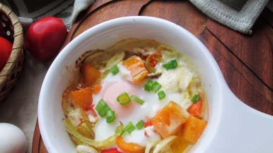 Mozzarella and feta baked with bulgarian eggs and vegetables